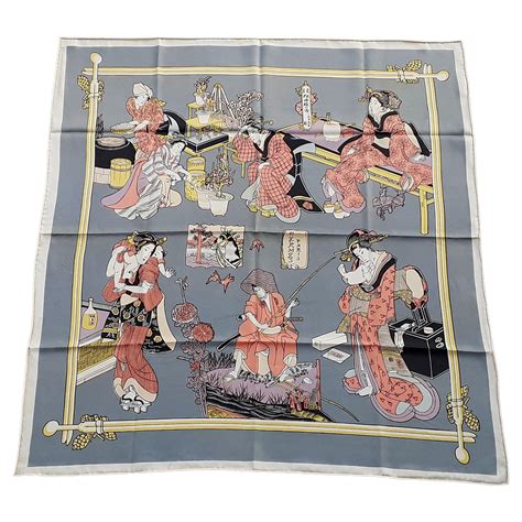 hermes geisha scarf|RARE HERMES Cotton Pareo Shawl JAPAN NIHON Geisha Edo .